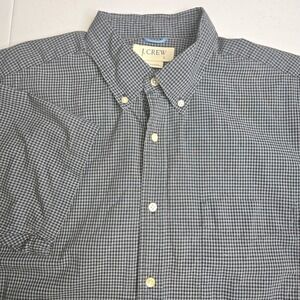 J CREW Men's Large Black White Blue Check Short Sleeve Shirt -1328